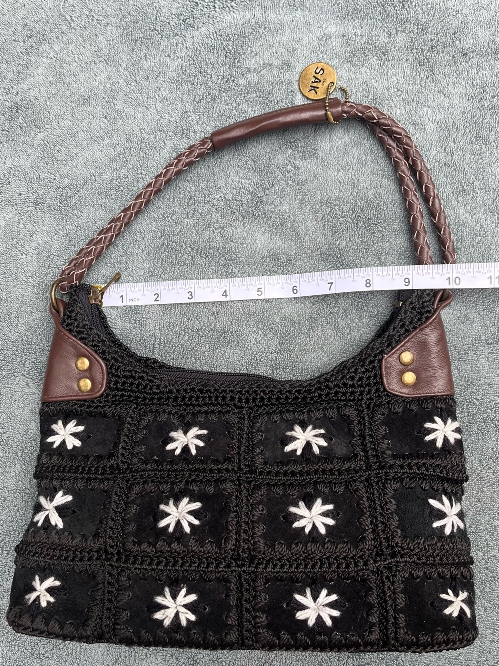 The Sak Black Suede Shoulder Bag with White Star Embroidery - Picture 8 of 8